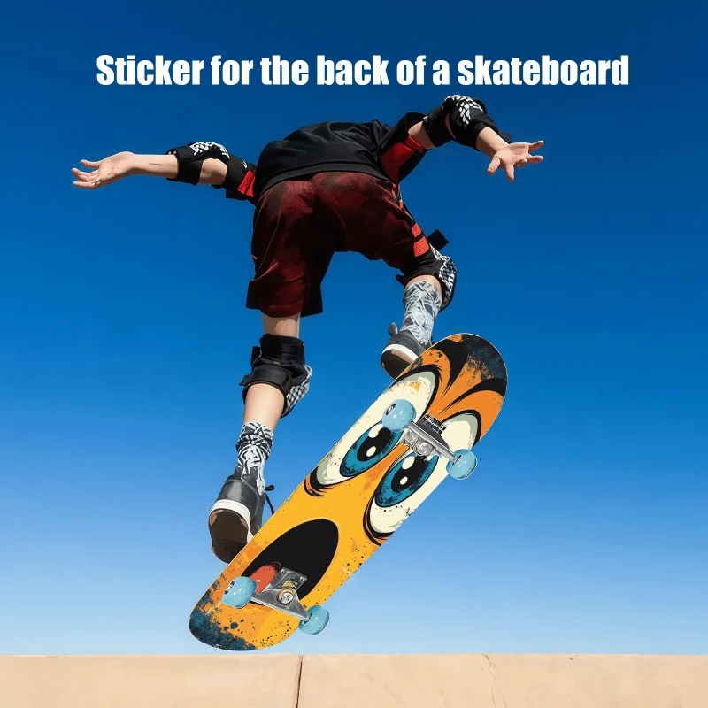 

1 штука наклейки на заднюю панель скейтборда с принтом в стиле мультфильмов, 9 × 33 дюйма, с забавным дизайном глаз и рта, в стиле милого арт-дизайна.