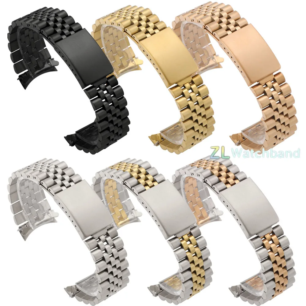 Gebogenes Edelstahl-Uhrenarmband 18mm 19mm 20mm 21mm 22mm für Jubilee für Rolex Armband Luxus Metall-Armband Zubehör