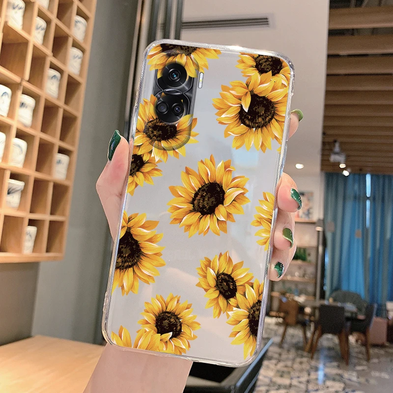 حافظة هاتف لهاتف Honor 90 90 Lite زهرة الشمس الوردي الليمون زهرة الكرمة فروع وأوراق القطط لهاتف Honor 90 قذائف خلفية شفافة