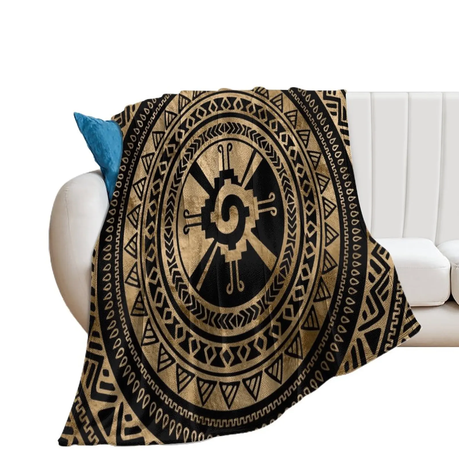 Hunab Ku Mayan symbol black and gold Throw Blanket Giant Sofa Sleeping Bag Plaid on the sofa Luxury Brand Blankets