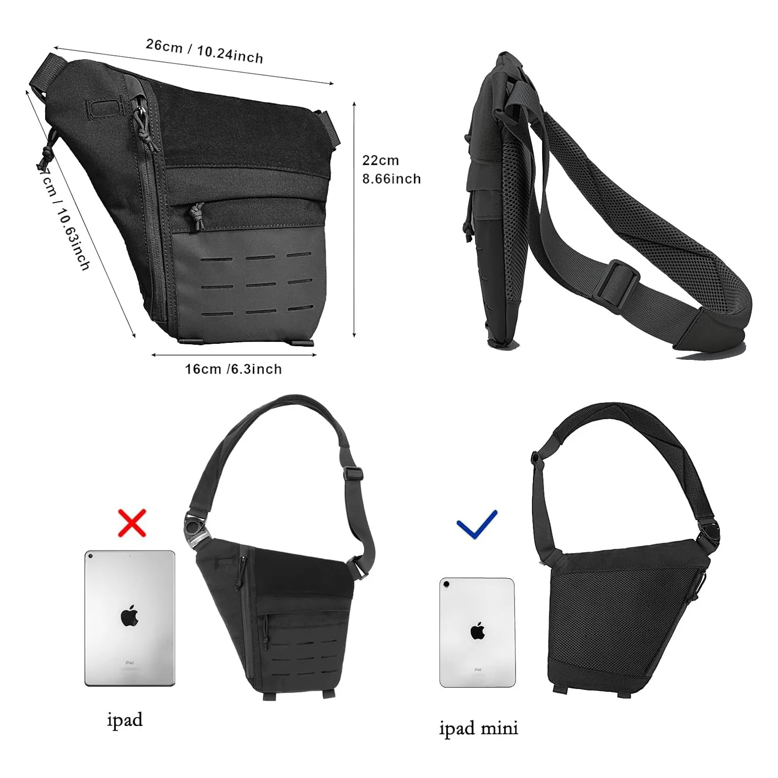 Crossbody Sling Bag with Holster, Anti Thief Conceal Carry Handgun Bag, Stealth Personal Pocket Bag Over Shoulder Backpack