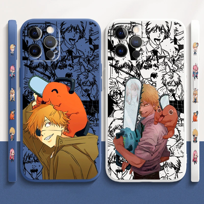 Chainsaw Man Pochita Anime Liquid Left Rope For Apple iPhone 15 14 13 12 11 XS XR X 8 7 SE Pro Max Plus Mini Cover Phone Case 