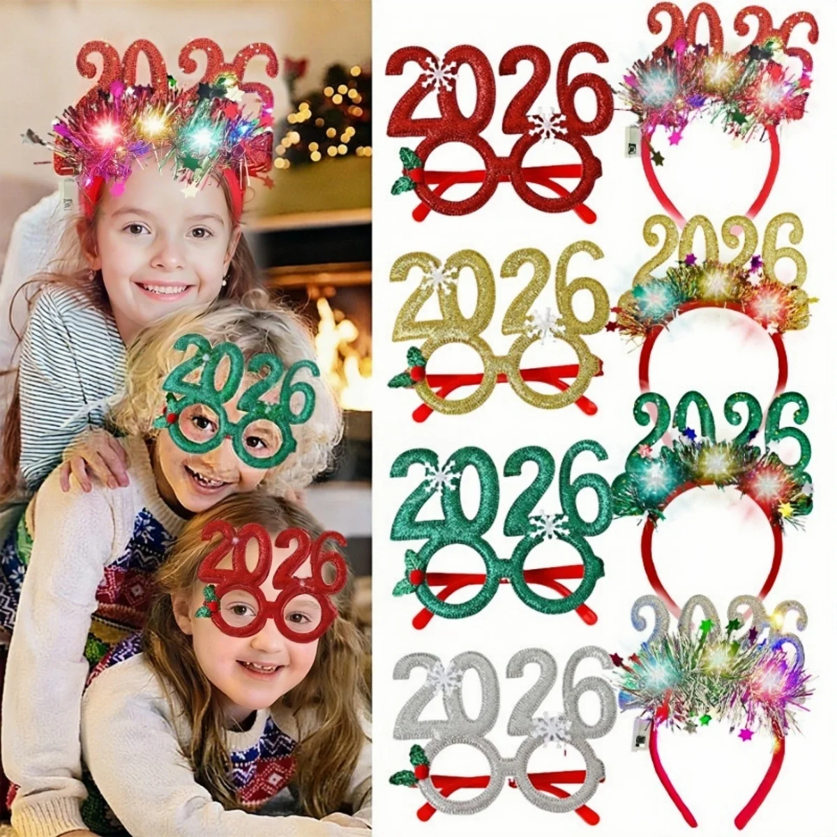 2026 نظارات ومجموعة عصابات رأس لعيد الميلاد صور الدعائم السنة الجديدة أغطية الرأس حفلة عيد الميلاد الديكور هدايا نافيداد