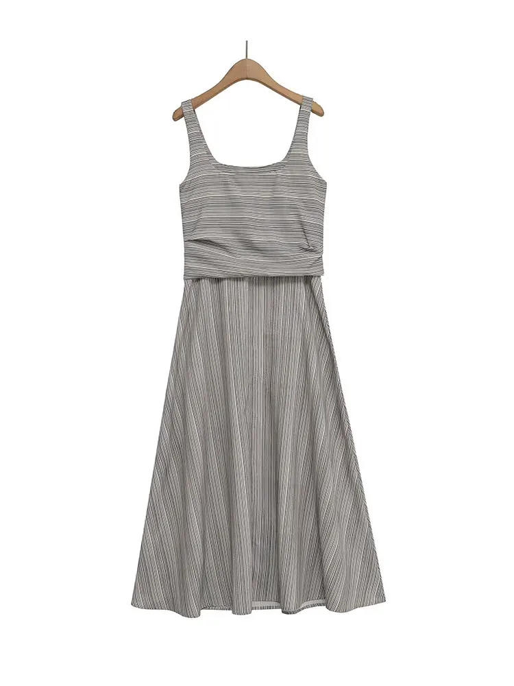 2025 Abito estivo casual chic da donna Abito lungo con volant a righe Abito lungo da festa di nuova moda