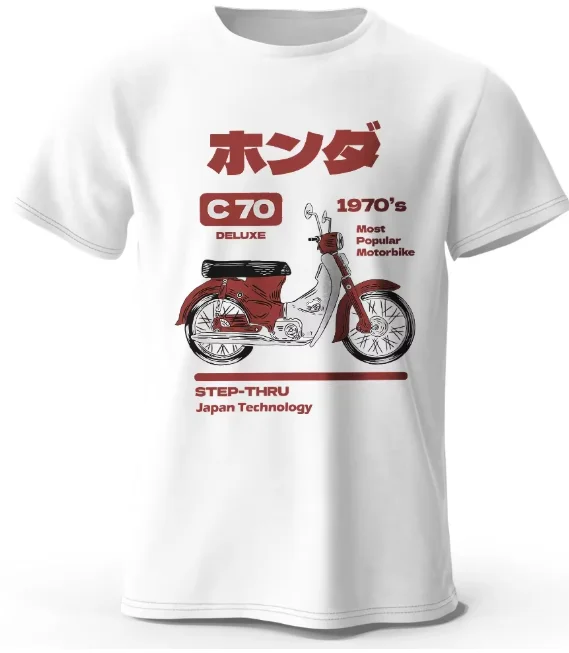Japanese Retro Motorcycle Print 100% Cotton T-Shirt, Soft & Breathable Round Neck Short Sleeve Tee, Unisex Vintage Style view 2