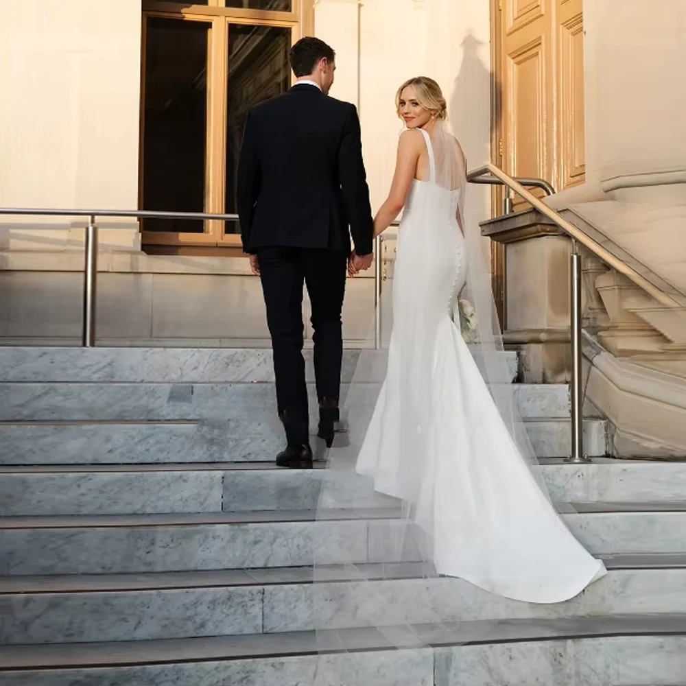 Einfache Weiße Meerjungfrau Frauen Brautkleider Sexy Liebsten Ärmellose Braut Kleid Wischen Länge Party Vestido De Novia Angepasst