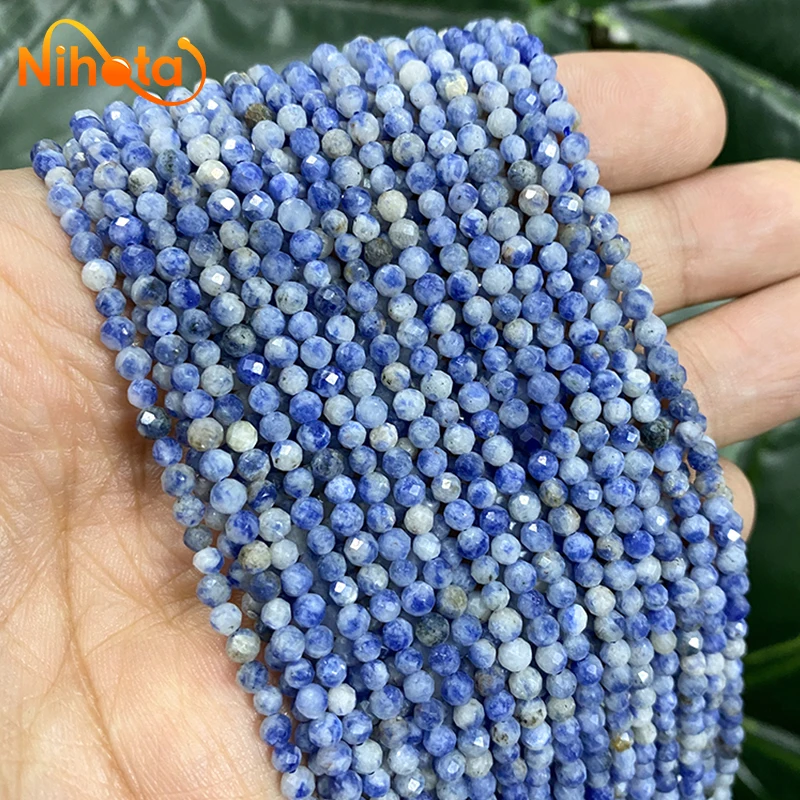 2mm/3mm Natural Faceted Dot White Blue Vein Sodalite Beads Jewelry Making Round Loose Beads DIY Bracelet Necklace 15\'\' Strand