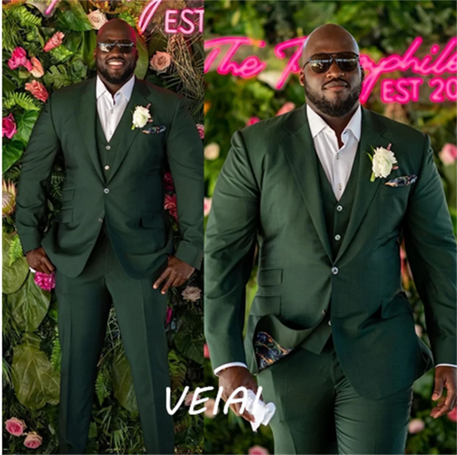 

GroomCustom Made Men Suits Green Groom Tuxedos Notch Lapel Groomsmen 3 Pieces Set ( Jacket + Pants + Vest + Bow Tie )