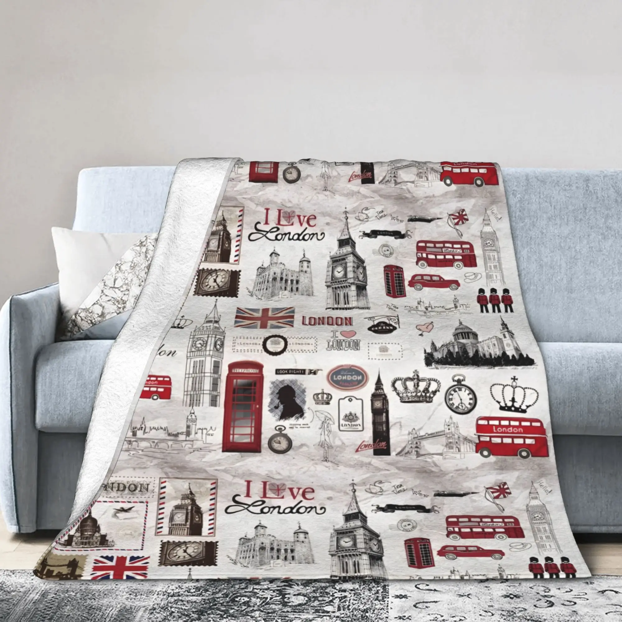 Union Jack bandera del Reino Unido mantas franela símbolos británicos de Londres manta suave para avión viaje colcha portátil