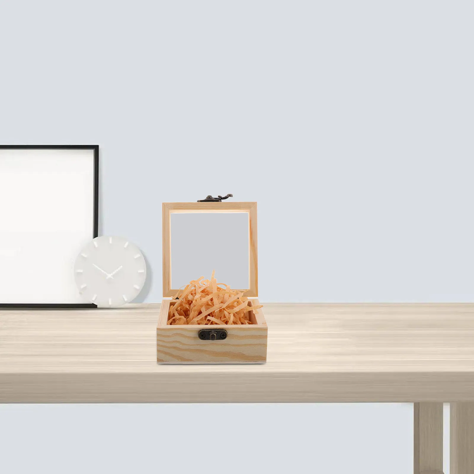 

Wooden Jewelry Box Vintage Flip Style Transparent Glass Lid Rustic Raffia Interior Multi Functional Keepsake Organizer Gift