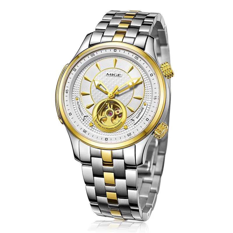 

MIGE brand gold watchband business luminous man japan movement automatic watch top sale waterproof steel case mechanical watches