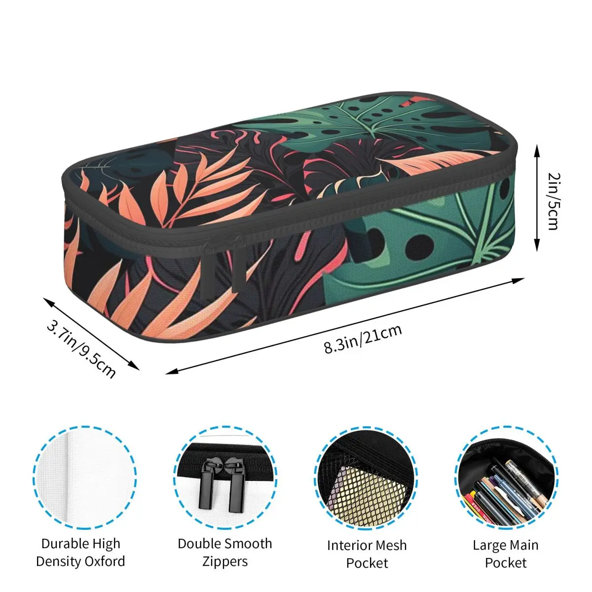 Vibrant Tropical Palm Leaf Pattern Pencil Case for Studen Gifts Pen Box Pencil Bag Stationery Supplies Pen Holder Bag