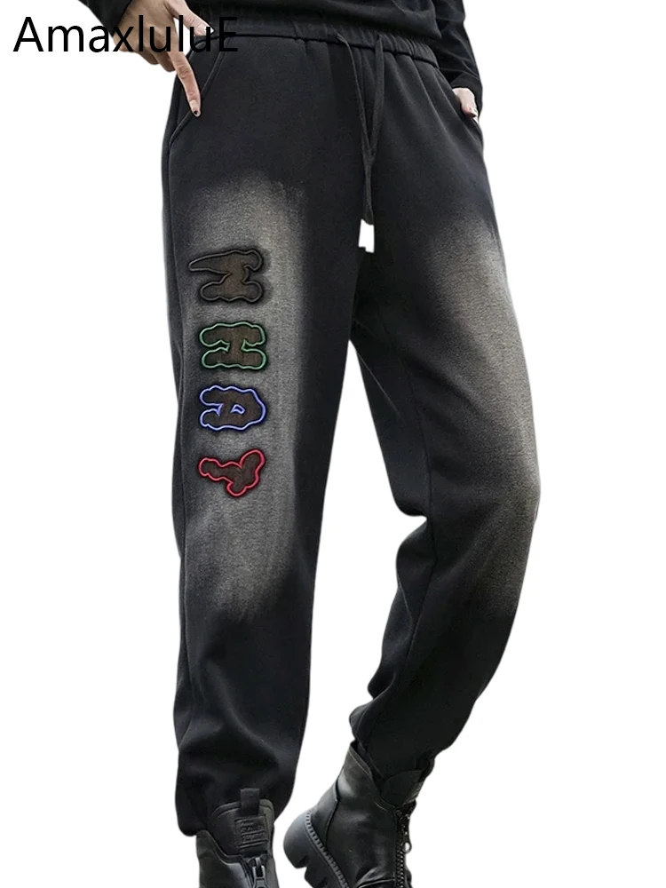 

Amax LuluE модный дизайн вышивки осенние женские свободные винтажные брюки 2025 женские повседневные классические шаровары с эластичной резинкой на талии