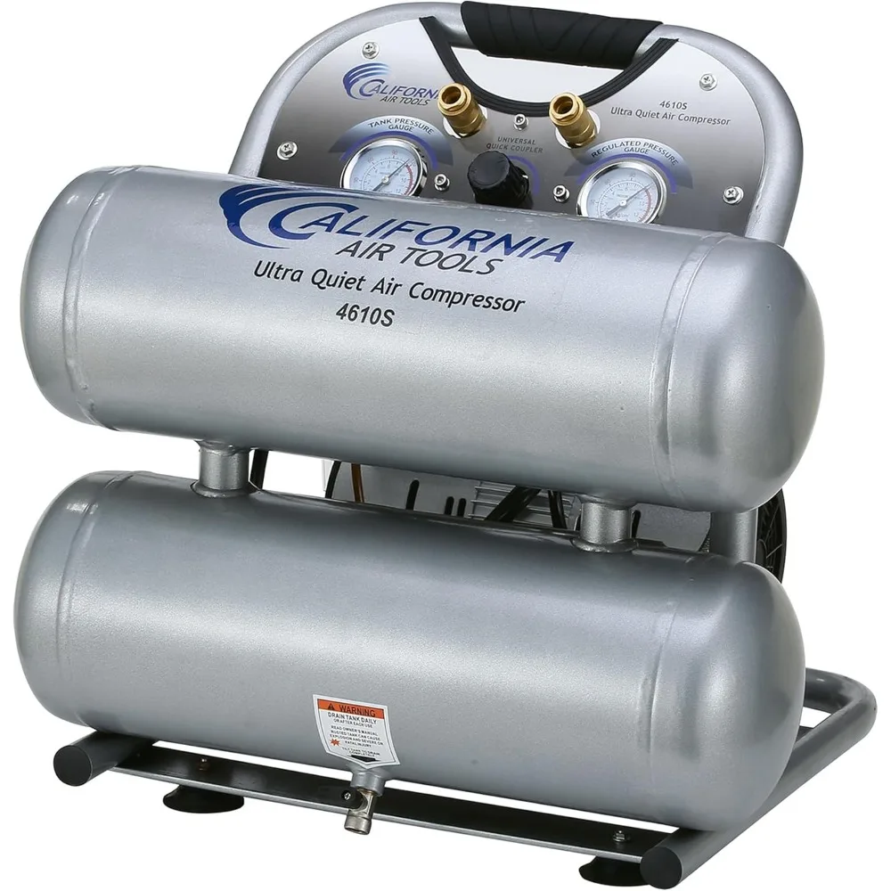 

Ultra Quiet Oil-Free 1.0 HP 4.6 Gallon Steel Twin Tank Portable Electric Air Compressor, Silver