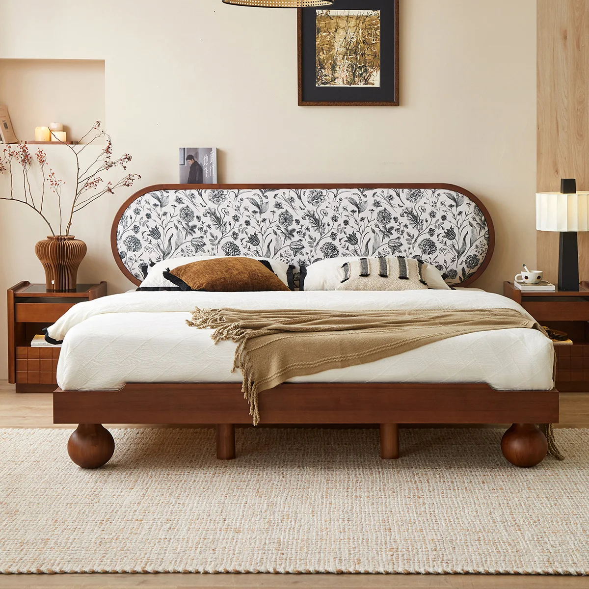 Modern Minimalist Bedroom Furniture Solid Wood King Bed Double Bed Luxury Vintage Wooden Frame Queen Size Beds