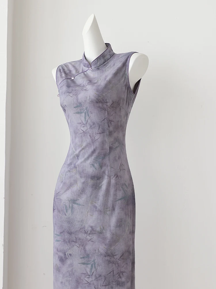 

Ele Purple Bamboo New Chinese Sle Svel Vintage National Trend Me Dr Women's Faion Spring Autumn Dr