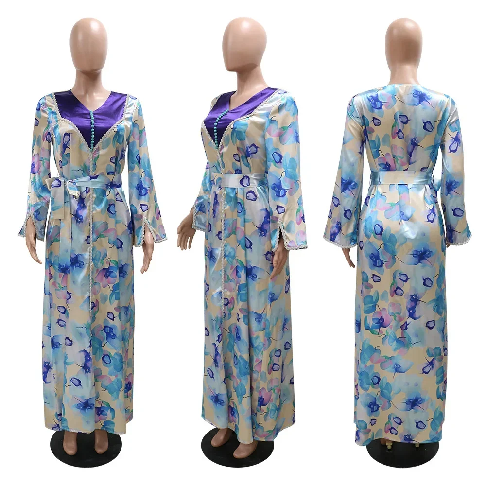 

Марокканский кафтан с бриллиантами и цветочным принтом, праздничное платье Ид Рамадан, женский мусульманский халат Абая, Турция, исламский кафтан Джалабия, платье