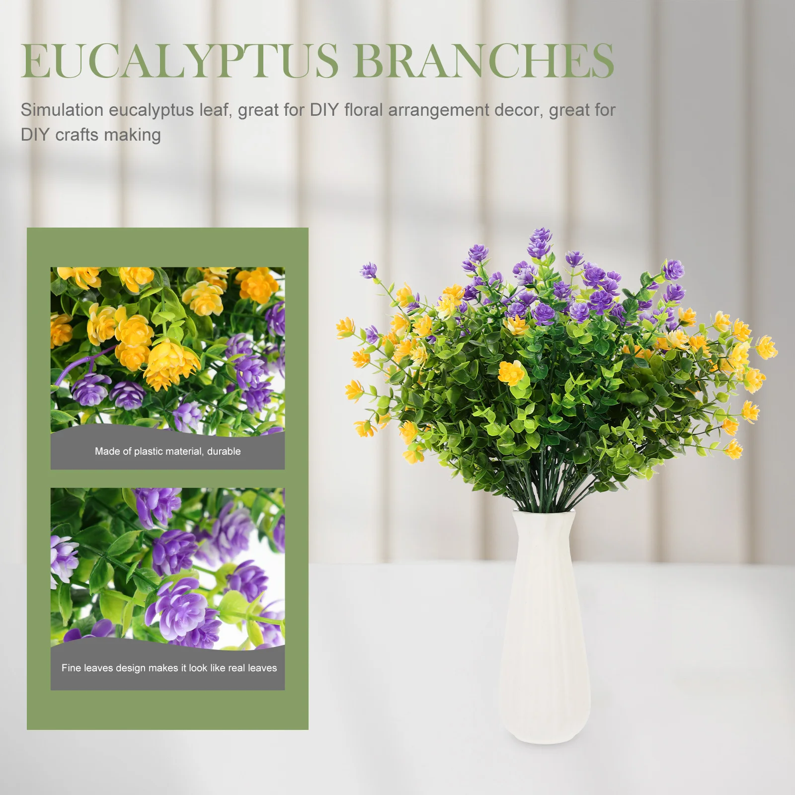 6 قطعة أوراق الأوكالبتوس الاصطناعية محاكاة النباتات الخضراء لتقوم بها بنفسك تشكيلة زهور ديكور المنزل زينة حفل زفاف #5