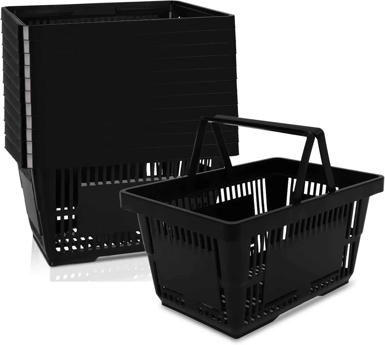 

12PCS Shopping Baskets with Handles, 21L Durable Plastic, Portable Grocery Basket for Supermarket Retail Store Laundry, Black