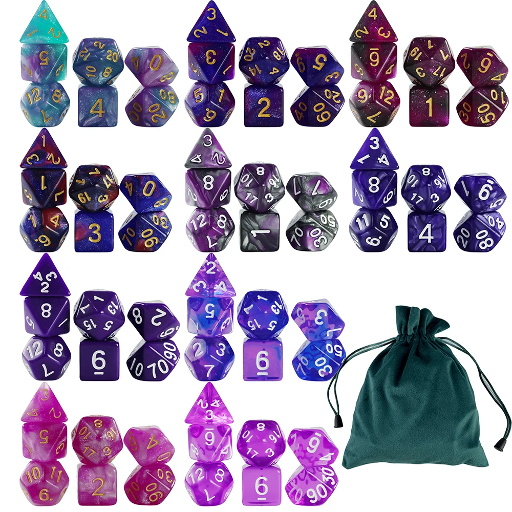 Dice Set 10set(70pcs) for DND RPG Dice Multi-sided Games Dices Desktop Polyhedral Set ,for Role Playing Game with Bag