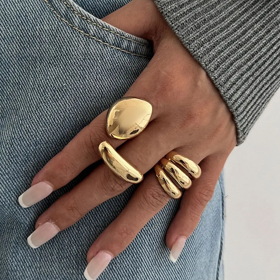 DIEZI 3pcs/set Exaggerated Metal Rings For Women Men Fashion Punk Geometric Gold Silver Color Knuckle Joint Ring Set Jewelry