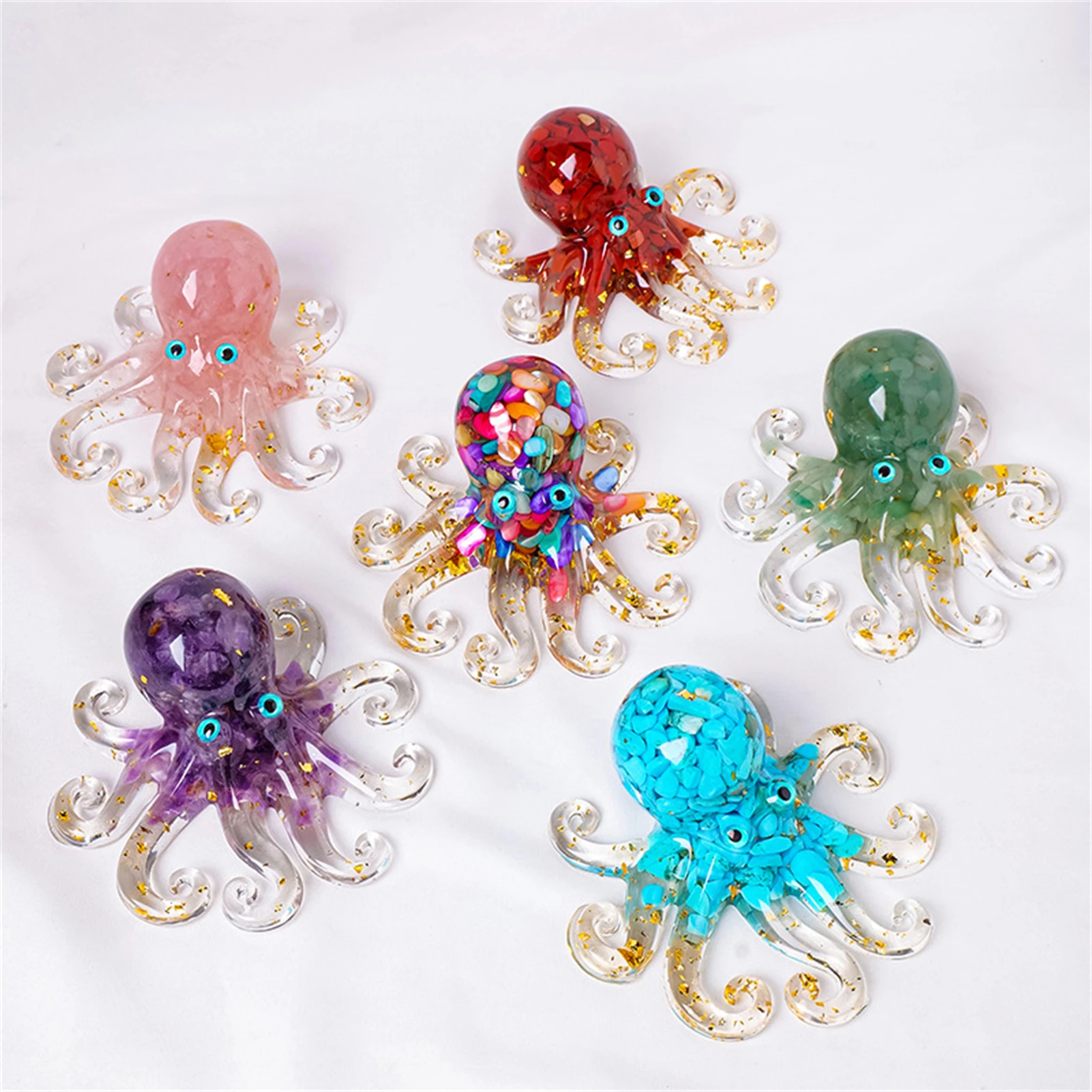 Handmade Crystal Resin Squid Sculpture Glitter Art Figurine for Home Office Desk Decor Unique Gift Ornament