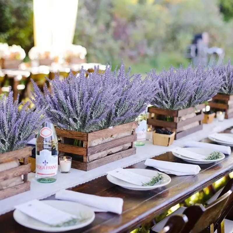 Lila künstliche Lavendelblüten, Blumenstrauß, künstliche Pflanze für Heimdekoration, Garten, Weihnachten, Hochzeit, Dekoration, Vasenzubehör für den Innenbereich – Detail 1