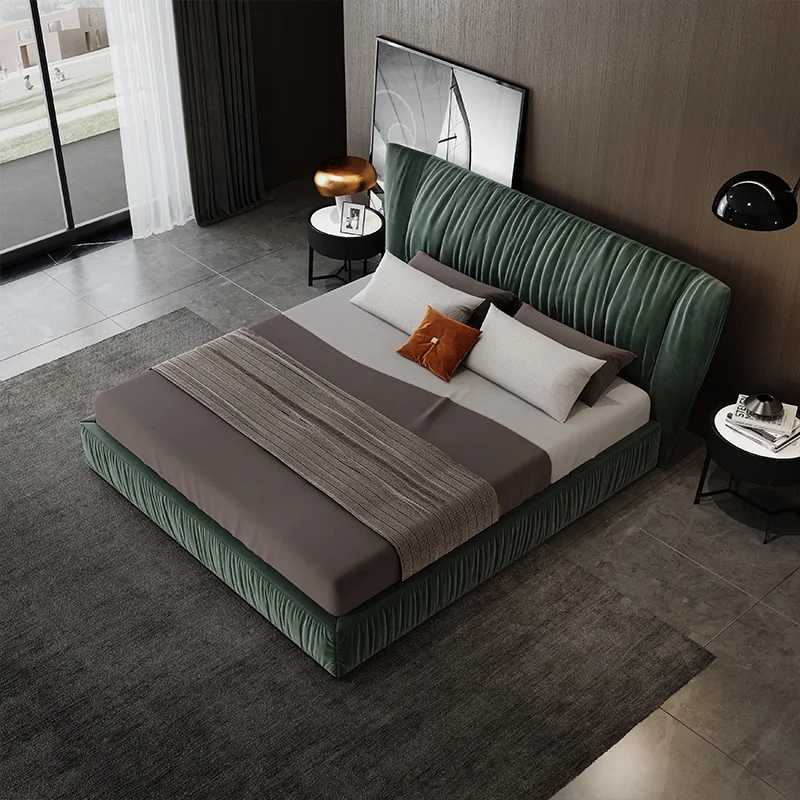ml-Italian Modern Simple Ground Cloth Cloth Bed Double Master Bedroom Big Bed Modern Simple Light Luxury Wedding Bed%