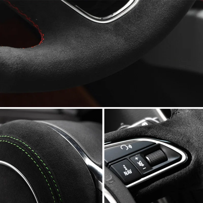 Black Real Alcantara For Tesla Model 3 Model X Model S Y Smooth Suede Leather Car Steering Wheel Cover Auto Accessories Interior