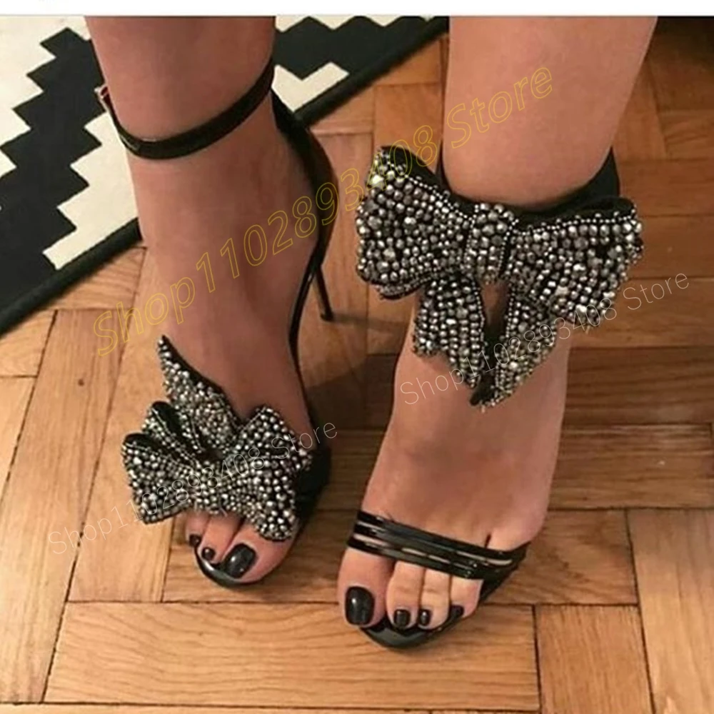 

Black Crystal Butterfly Knot Decor Sandals Party Stiletto High Heel Fashion Sexy Party Women Shoes 2024 New Zapatos Para Mujere