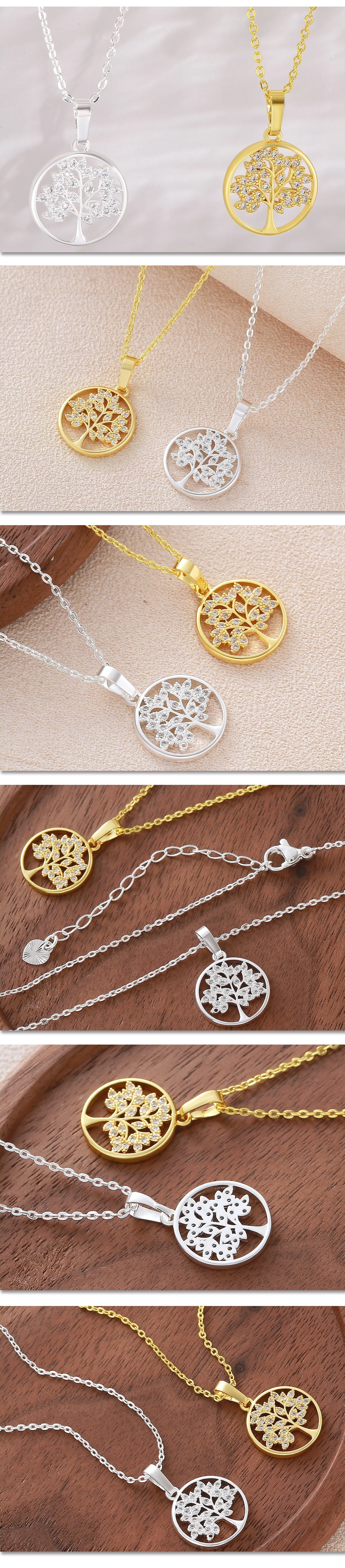 MHS.SUN Halsketten mit hohlem, kubischem Zirkon-Anhänger „Baum des Lebens“, klassische runde, vergoldete Kette, Partyschmuck für Damen und Herren – Detail 18