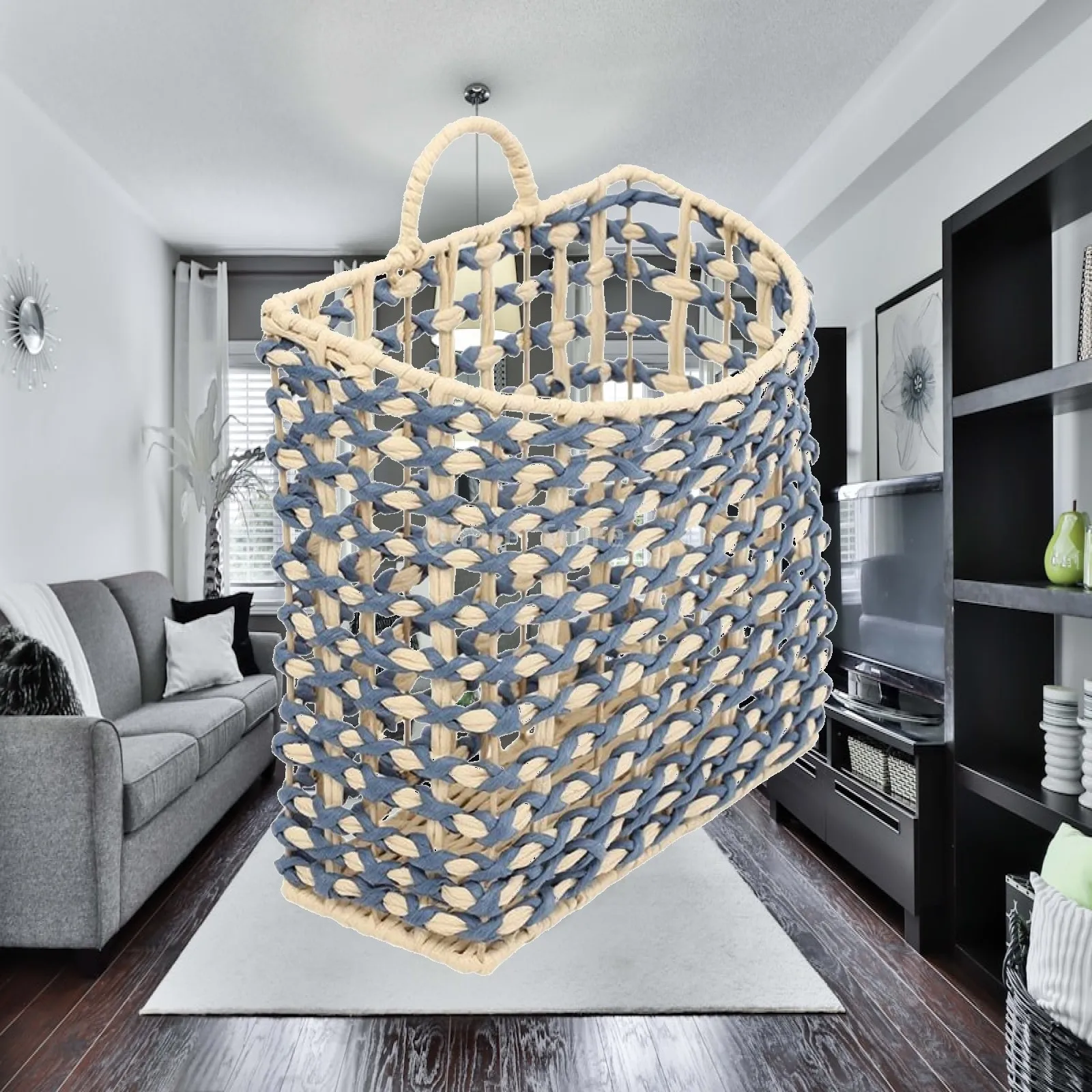 Wall Hanging Woven Basket with Loop Handle for Small Items Rustic Home Organizer for Desk Entryway and Kitchen