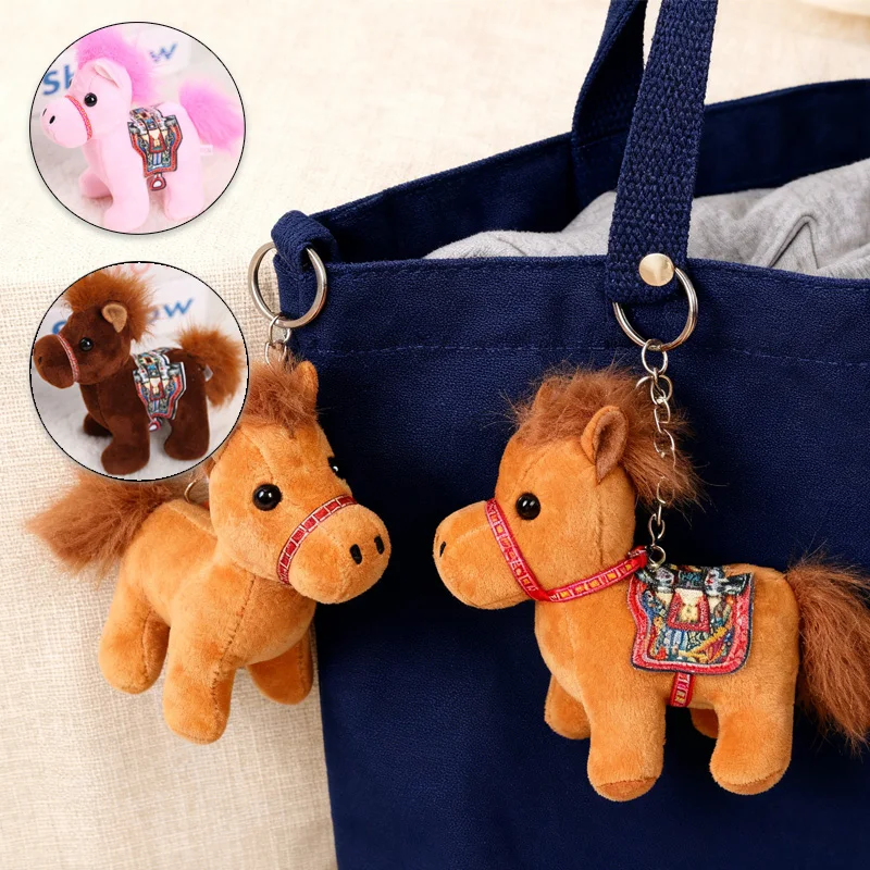

1PC 10CM Cute Mini Horse Pendant Bag Decor Children Zodiac Horse Gifts Plush Toy Animal Simulation Stuffed Doll