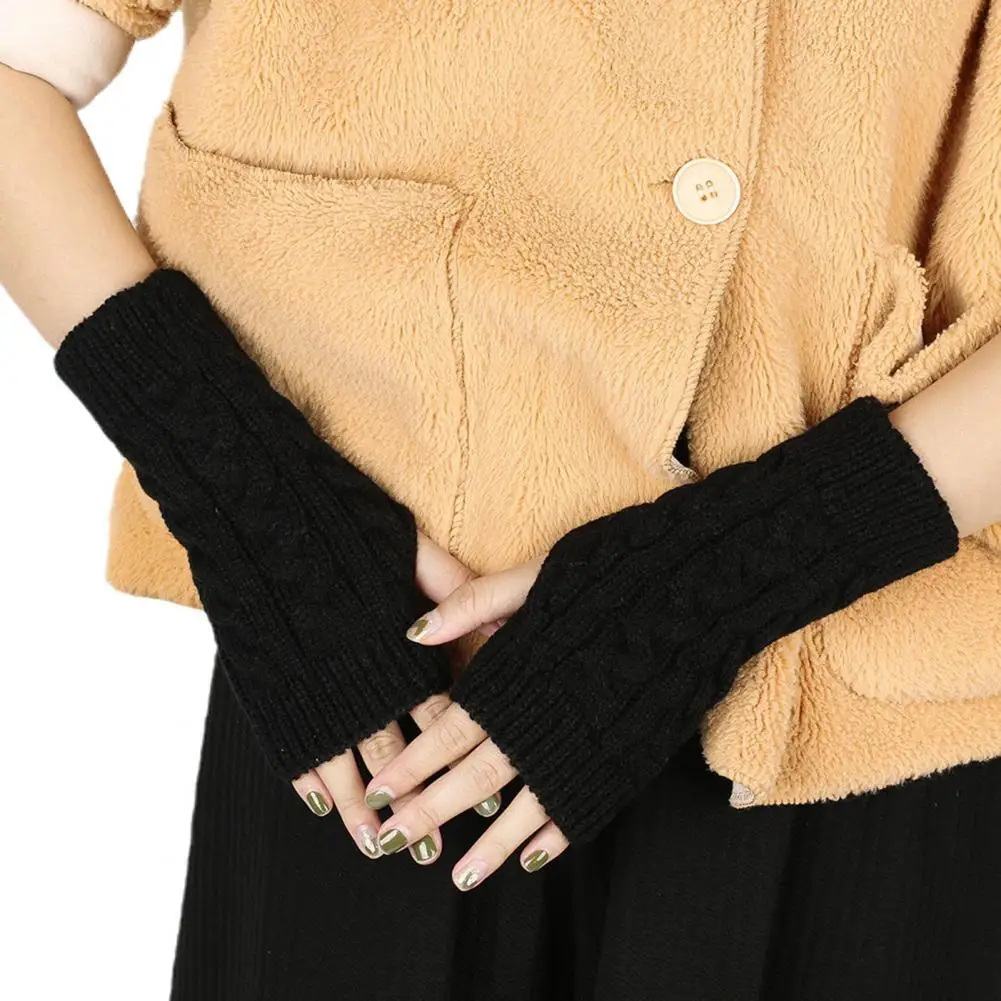 Soft Cable Knit Arm Muffs Women’s Ribbed Wrist Warmers Stretchy Cable Knit Fingerless Gloves Soft Half-finger for Autumn