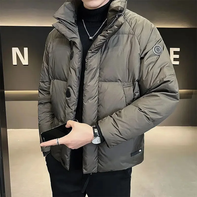 

New 2024 Men White Duck Down Jacket Winter Coat Frivolous Short Parkas Warm Pure Outwear Leisure Loose Fashion Overcoat