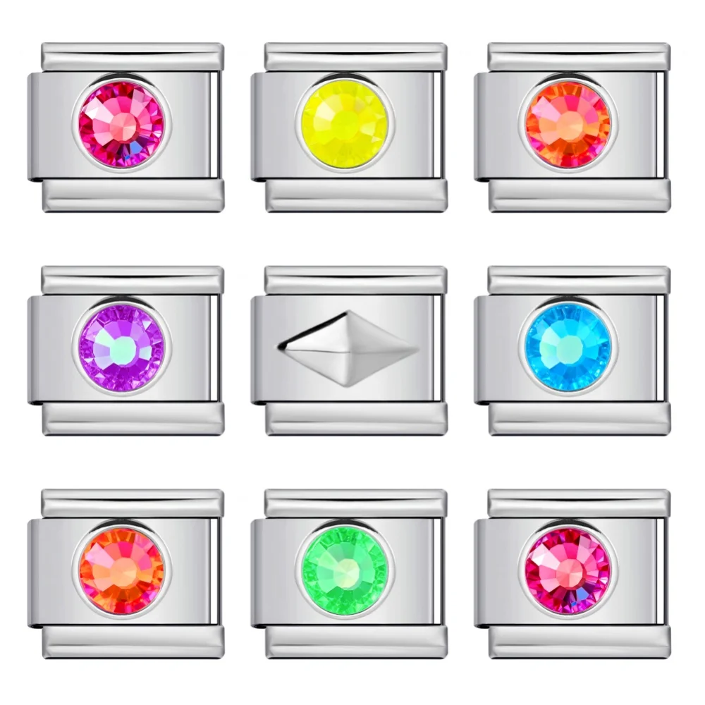 Modische Bunte Fluoreszierende Stein-Charm-Handkette, Italienische Gliederkette, Passend für 9mm, Schmuckherstellung DIY, Edelstahl-Armband für Damen und Herren – Detail 1