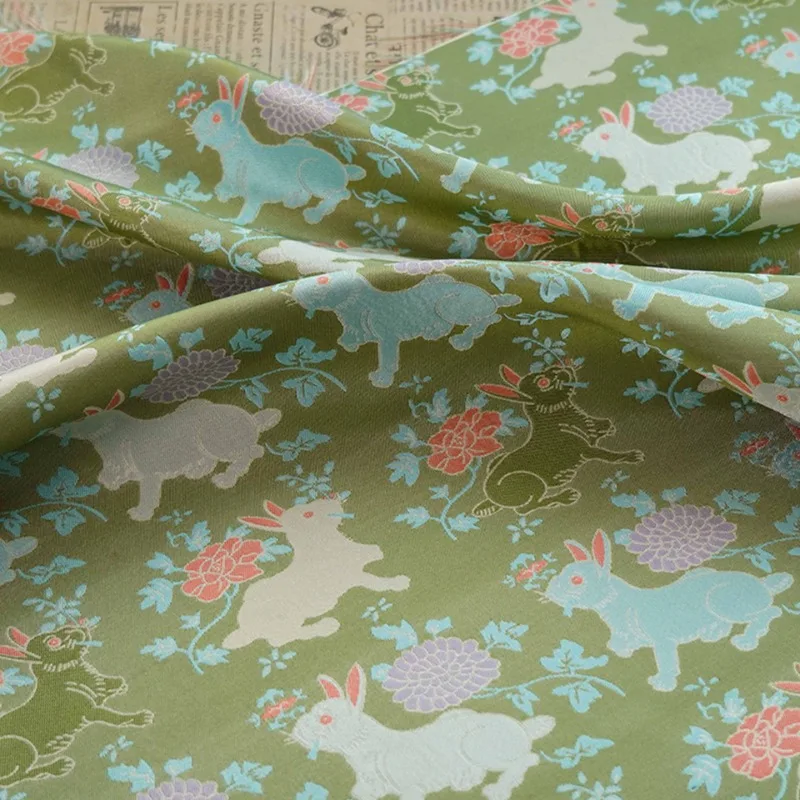 Rabbit Jacquard Fabric Chinese New Year Blouse Hanfu Cheongsam Tang Suit Vest Kids Coat Pastel Floral Print Material DIY