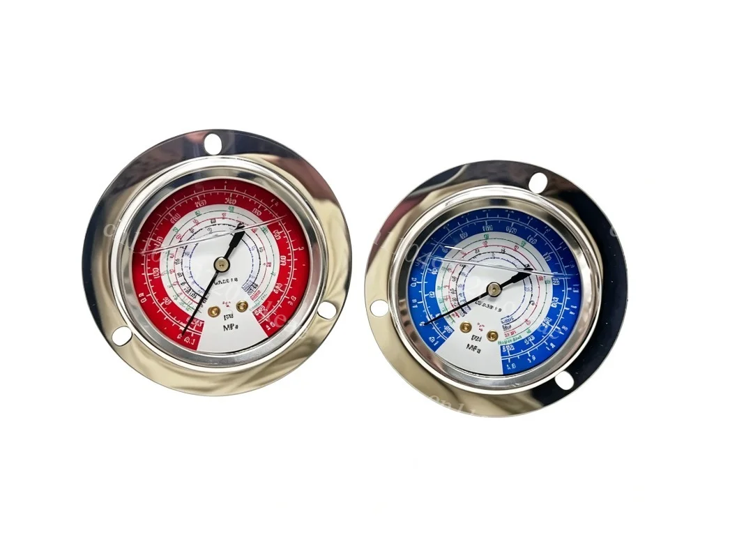 Refrigerant Filled Pressure Gauge, High Low Pressure Oil Gauge for Cold Storage Unit Air Dryer Heat Pump, R22 R410a