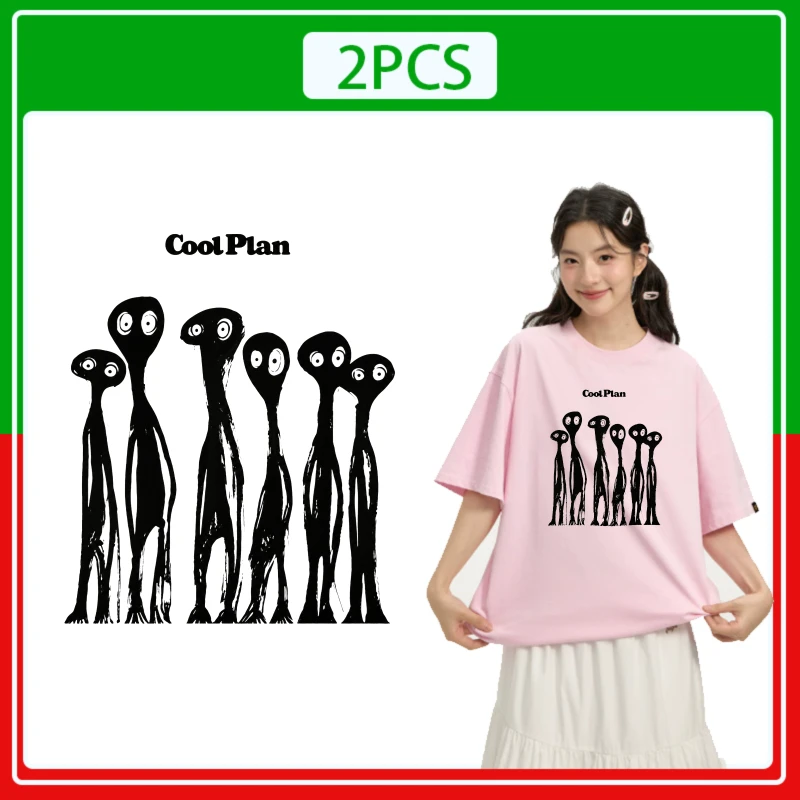 2 PCS Cool Plan Figures Iron On Heat Transfer Stickers For Clothes DTF Pinted Vinyl Thermal Appliques Washable T-Shirt Decal