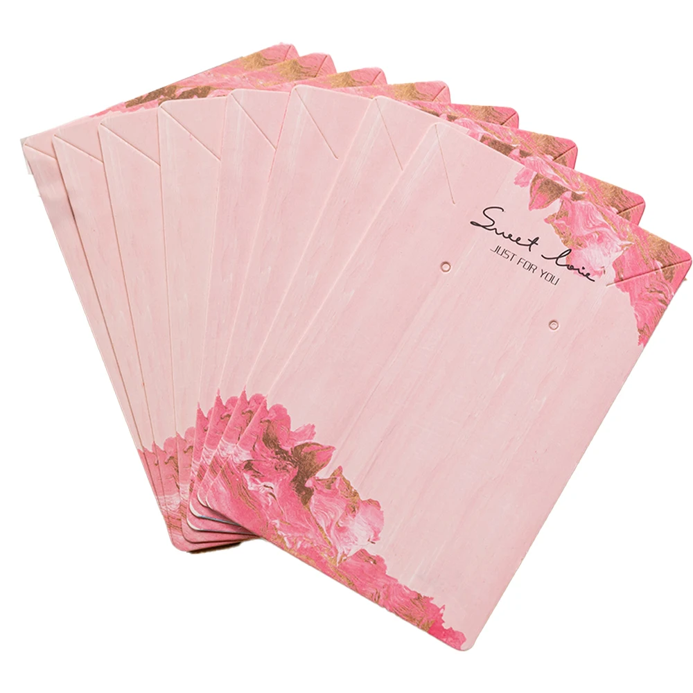 50pcs Pink Earring Necklace Display Cards Paper Ear Studs Holder for Selling Hanging DIY Crafts Retail Small Business Packaging
