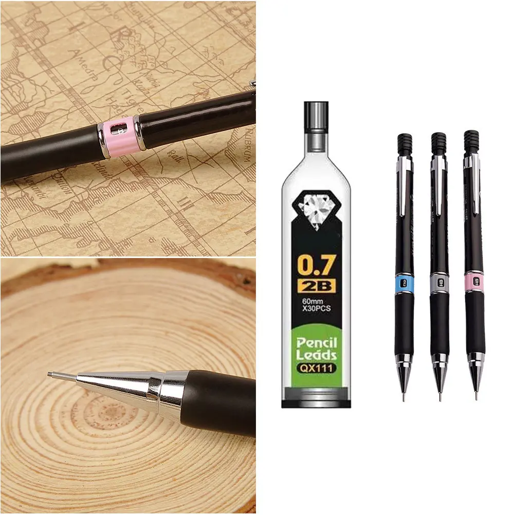 6Pcs Automatic Mechanical Pencil Set 0.7mm Includes 3 Pencils 3 2B Refills for Student Office Drawing Mechanical Pencil Set