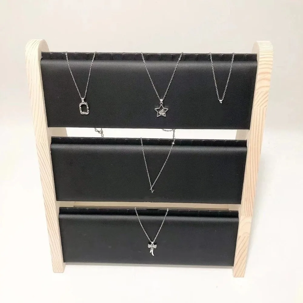 

New 3 Tier Jewelry Display Stand Bamboo Wooden Rectangle Necklace Display Stand Jewelry Storage Tray Jewelry Storage