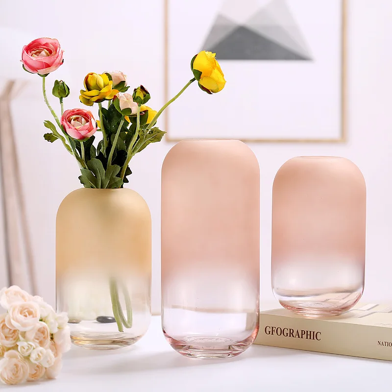 Gradual Frosted Glass Vase Floral Arrangement Accessories Hydroponics Terrarium Transparent Flower Vase Home Decoration