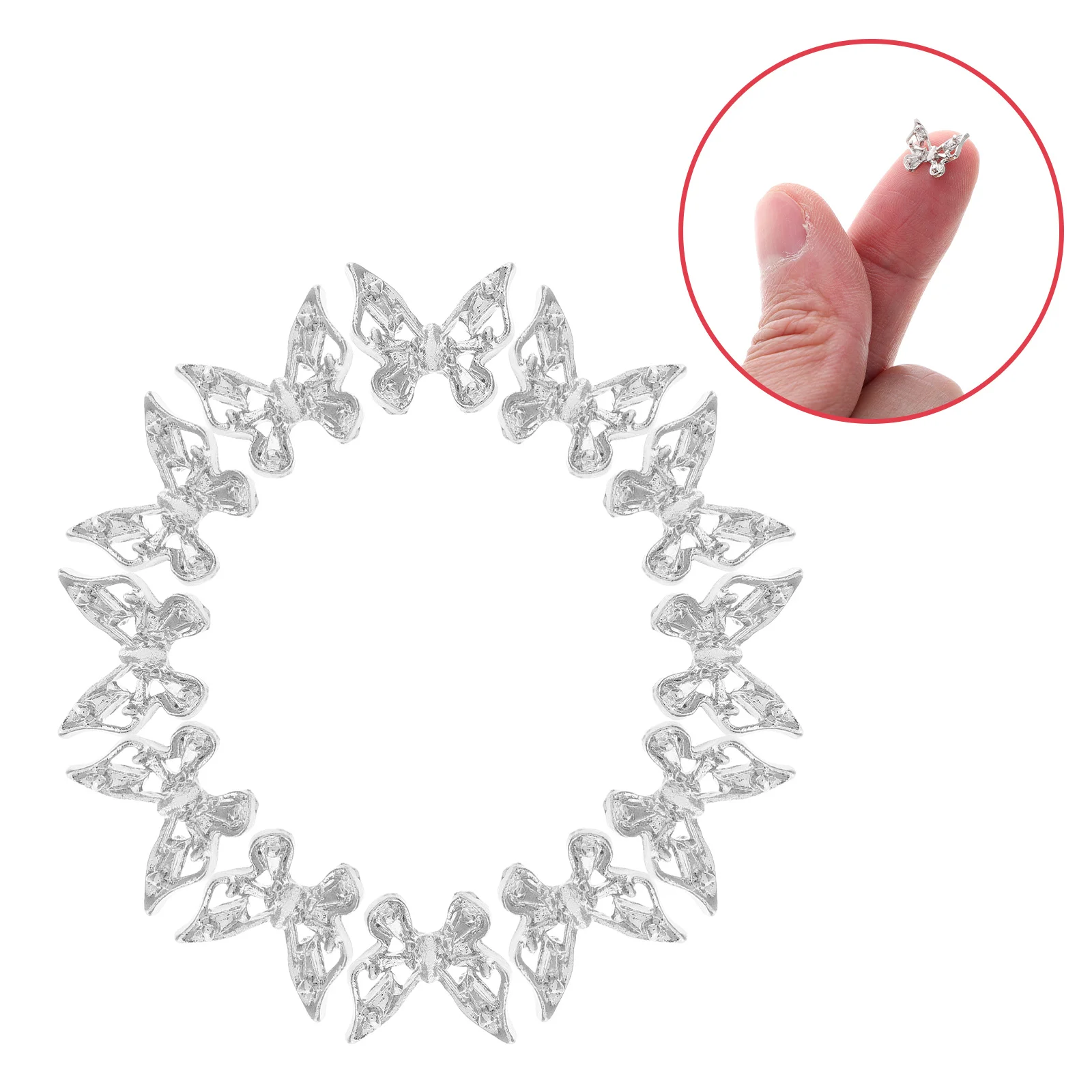 

30Pcs Butterfly Nail Charms Silver Hollow 3D Bow Metal Nail Decorations Durable Rhinestones for DIY Manicure Art