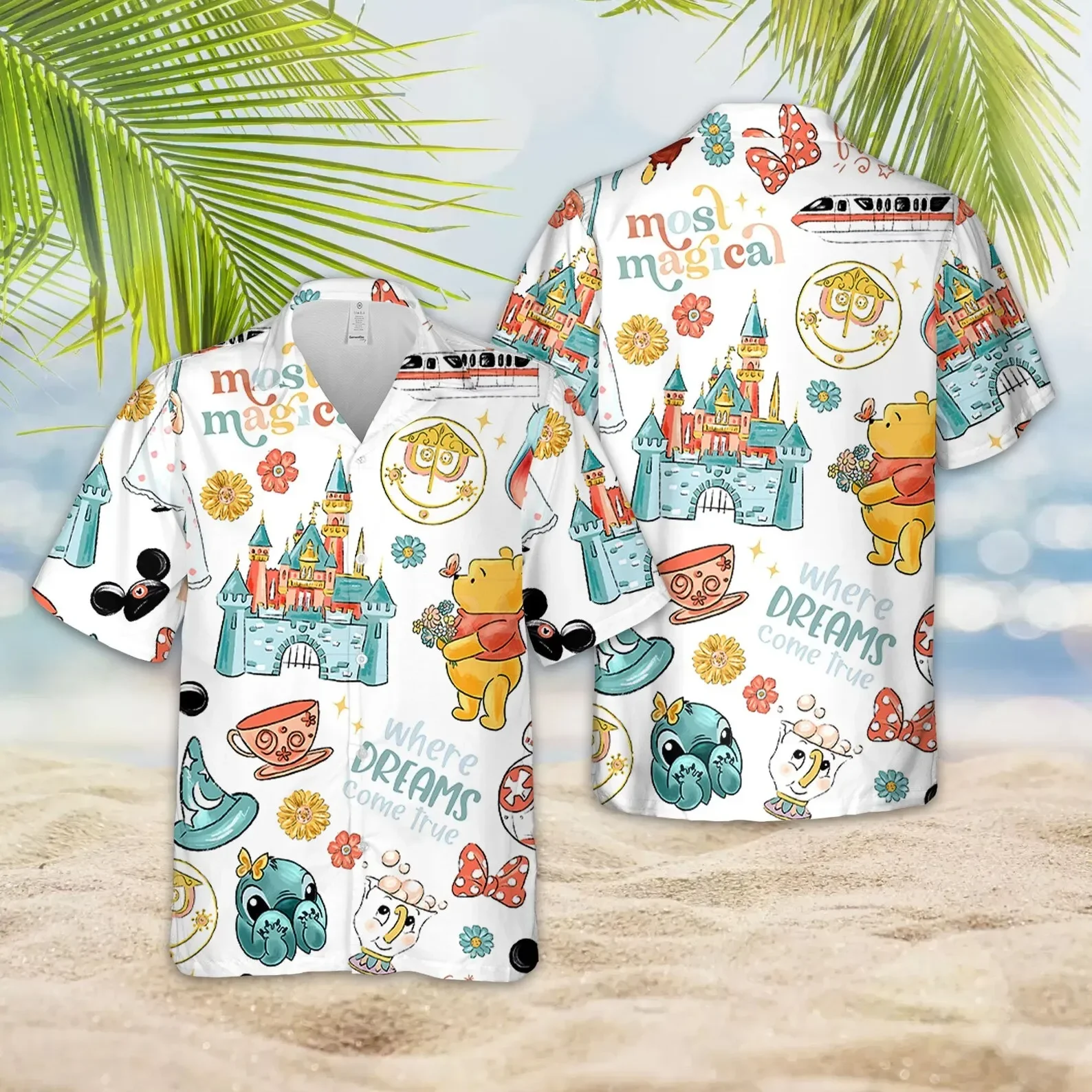 

2024 Disney Most Magical Castle Hawaiian Shirt Men's Women's Short Sleeve Button Up Shirt Hawaiian Shirt Mickey Beach Shirt