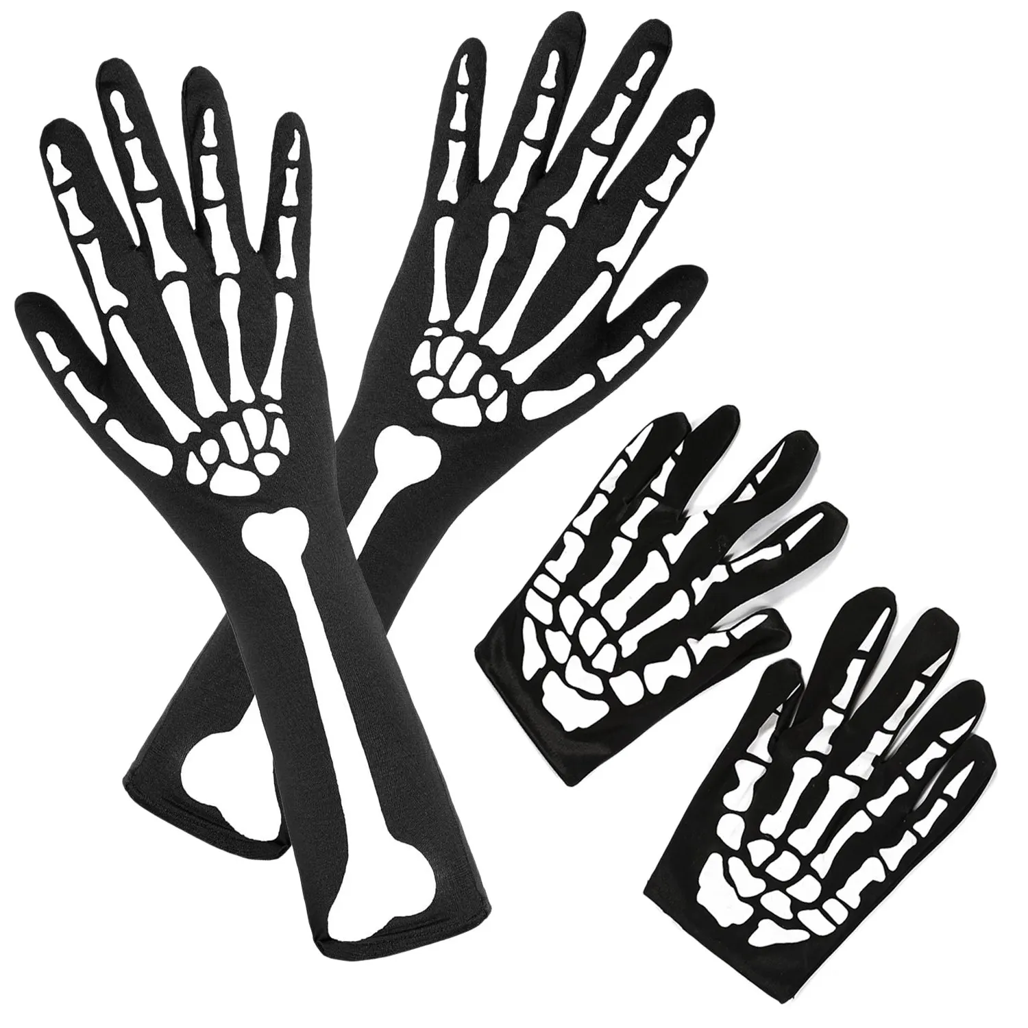 2 Pairs Halloween Skeleton Gloves with Skeleton Arm Sleeve Full Finger Long Arm Skeleton Gloves for Kids and Adults