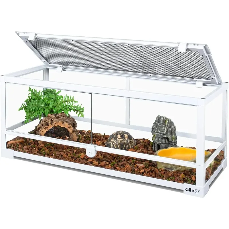 Vollglas-Reptilien-Terrarium mit langem Tank, 20 Gallonen, für Reptilien, Haustiere, Gecko, Eidechse, Schlange, doppelte Türen zum Öffnen vorne