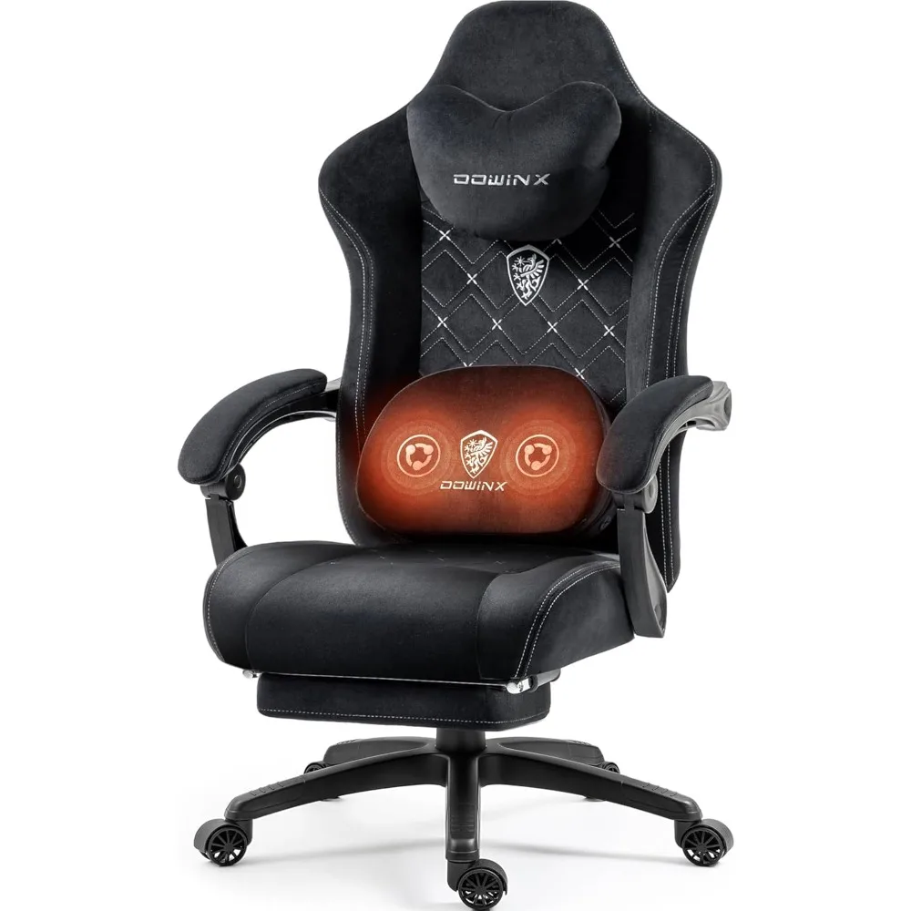 Gaming Chair with Heated Massage Lumbar Support, Breathable Fabric Tall Gaming Chair with Footrest and Pocket Spring Cushion