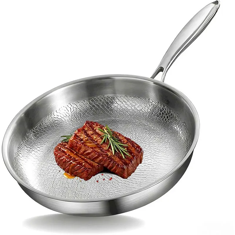 10”/11”/12” Tri-Ply Stainless Steel Frying Pan 3-layer Kitchen Cooking pans Fast Heating Chef's pan with Ergonomic Handles