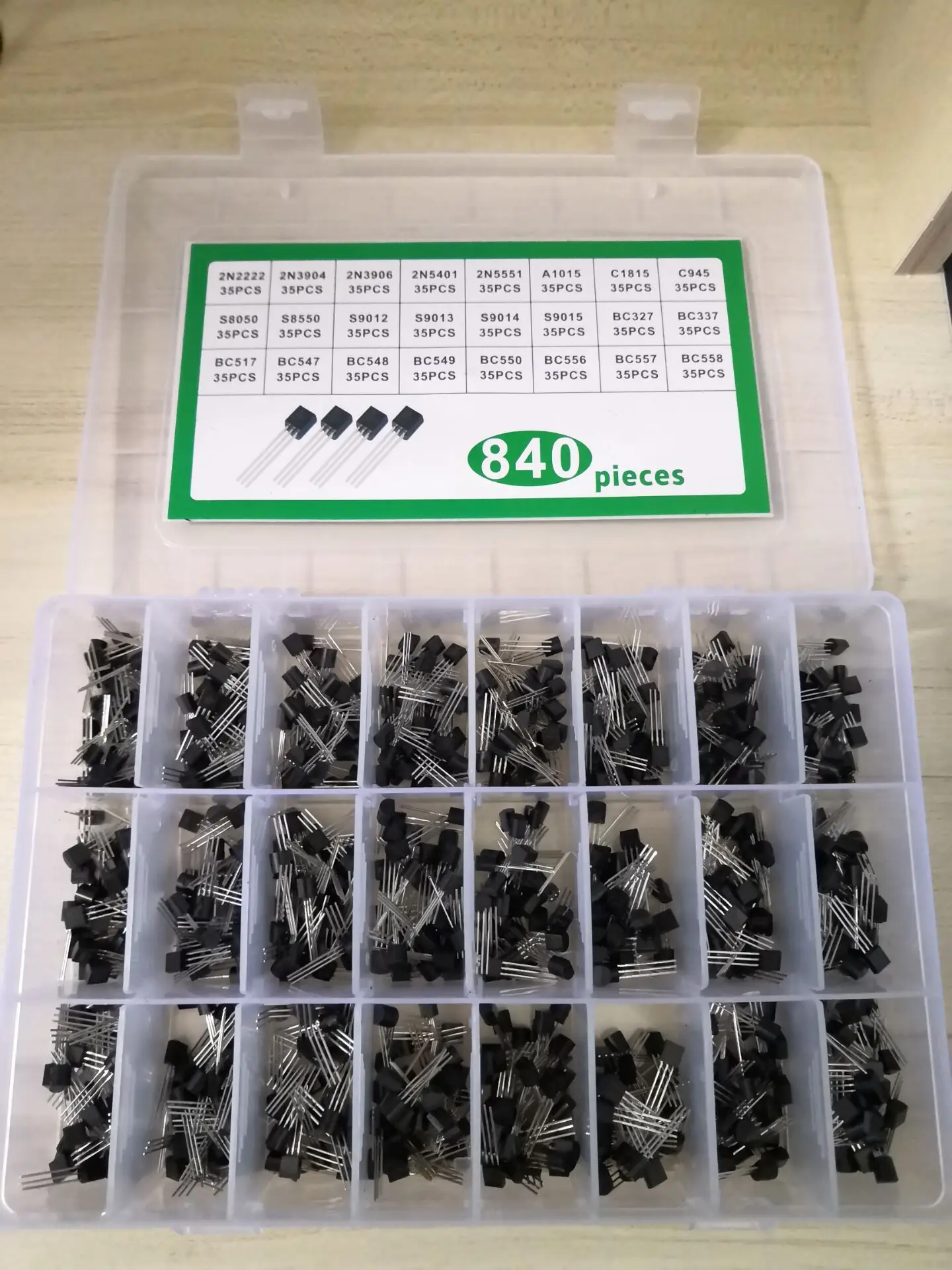 24Value*35PCS 2N2222 3906 3904 5401 5551 C945 A1015 S8550 C1815 S9012/13/14/15 BC327 548 549 550 556 557 558 Transistor Kit 